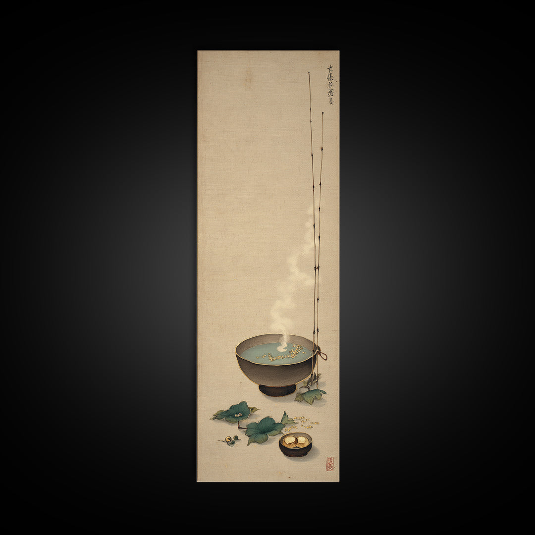 Tea Bowl and Steam Still Life on Canvas Print, Asian Inspired Art, Farmhouse Wall Art, Living Room Decor, Fine Art, Harmony, ASI-1x3-51