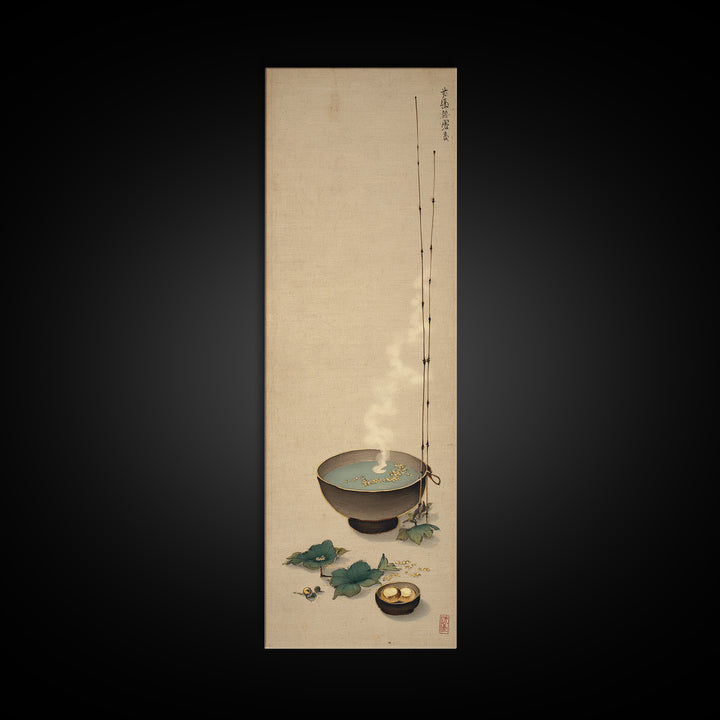 Tea Bowl and Steam Still Life on Canvas Print, Asian Inspired Art, Farmhouse Wall Art, Living Room Decor, Fine Art, Harmony, ASI-1x3-51