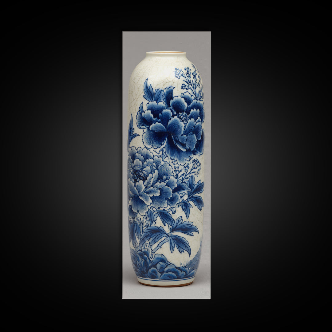 Blue and White Porcelain Vase Canvas Print, Asian Inspired Art, Fine Art Print, Living Room Decor, Abstract Art, Harmony, ASI-1x3-57