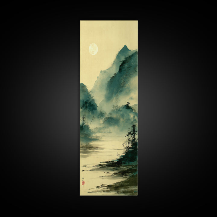 Japanese Ink Landscape Framed Canvas Print, Asian Inspired Art, Unique Wall Art, Living Room Decor, Fine Art, Harmony, ASI-1x3-64
