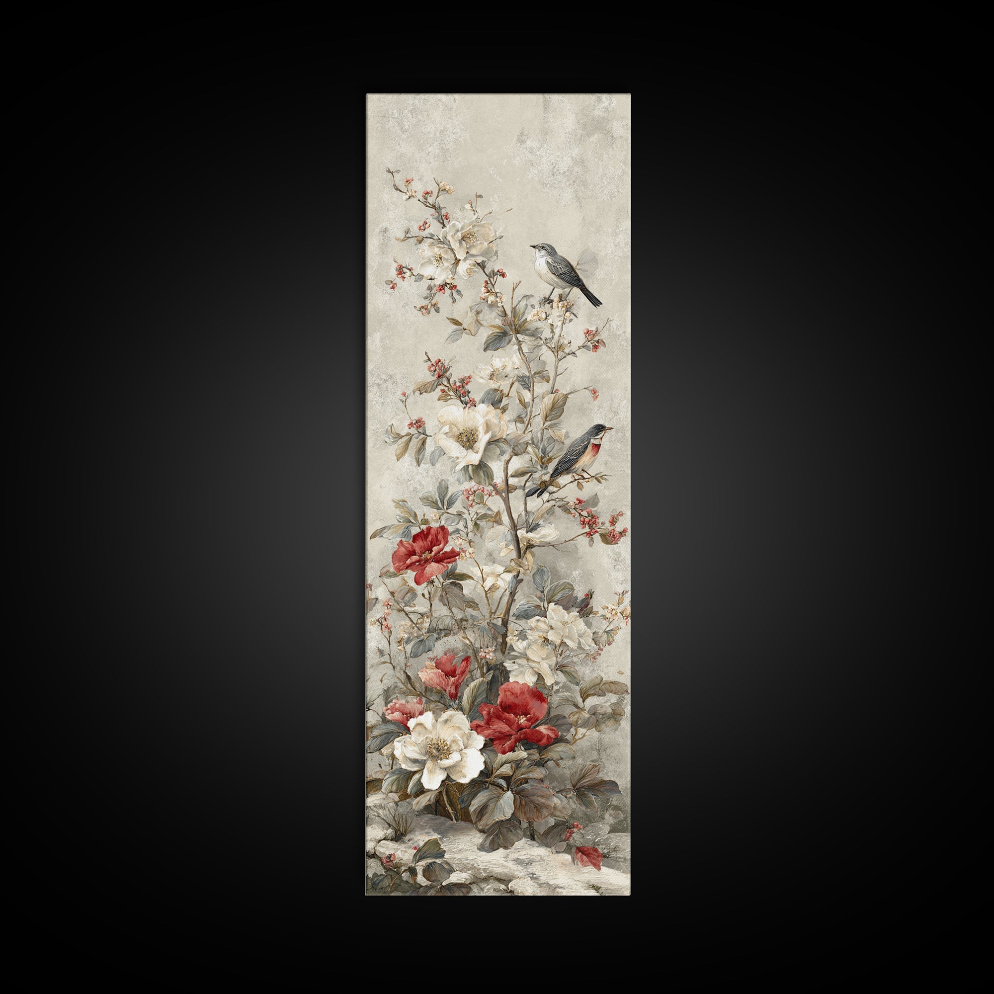 Fan Shaped Composition of Blossoms and Birds Canvas Print, Asian Inspired Art, Art Print, Living Room Decor, Fine Art, Harmony, ASI-1x3-77