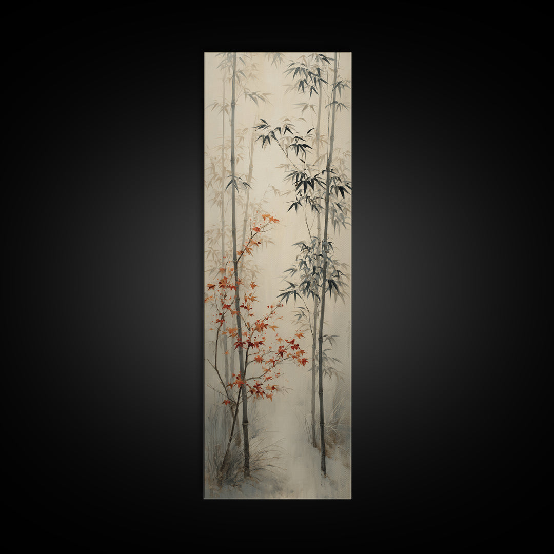 Minimal Bamboo Stalks Framed Canvas Print, Asian Inspired Art, Statement Artwork, Living Room Decor, Fine Art, Harmony, ASI-1x3-8