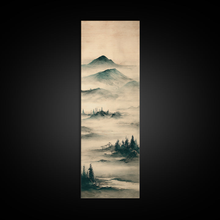 Japanese Ink Landscape Canvas Print, Asian Inspired Art, Farmhouse Wall Art, Living Room Decor, Harmony, Spiritual Wall Art, ASI-1x3-88