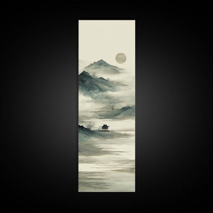 Chinese Mountain Scroll Landscape Canvas Print, Asian Inspired Art, Digital Download Art, Living Room Decor, Harmony, ASI-1x3-92