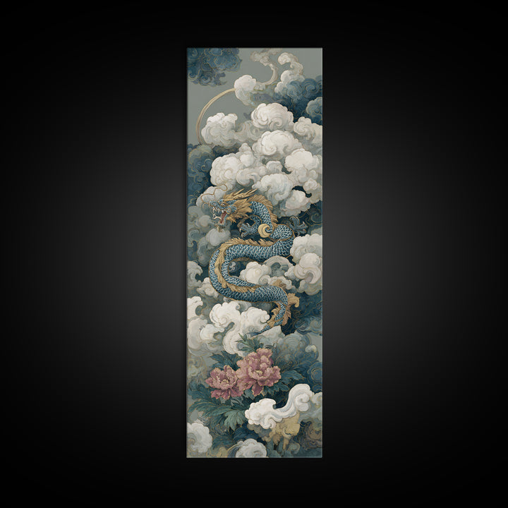Dragon Curling Through Clouds Canvas Print, Asian Inspired Art, Spiritual Wall Art, Living Room Decor, Oil Painting, Harmony, ASI-1x3-97