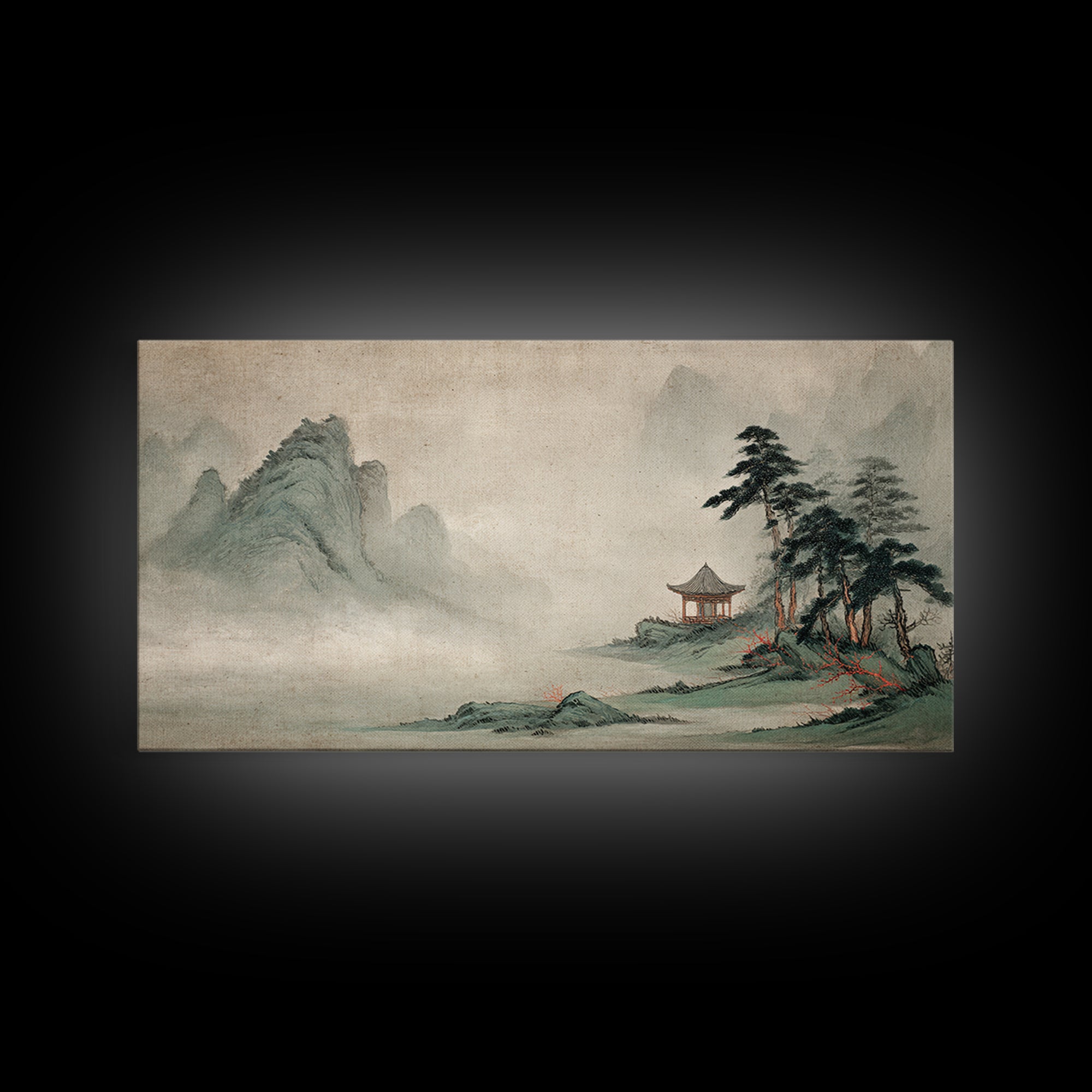 Chinese Mountain Scroll Landscape Framed Canvas Print, Asian Inspired Art, Floral Art, Living Room Decor, Oil Painting, Harmony, ASI-2x1-100