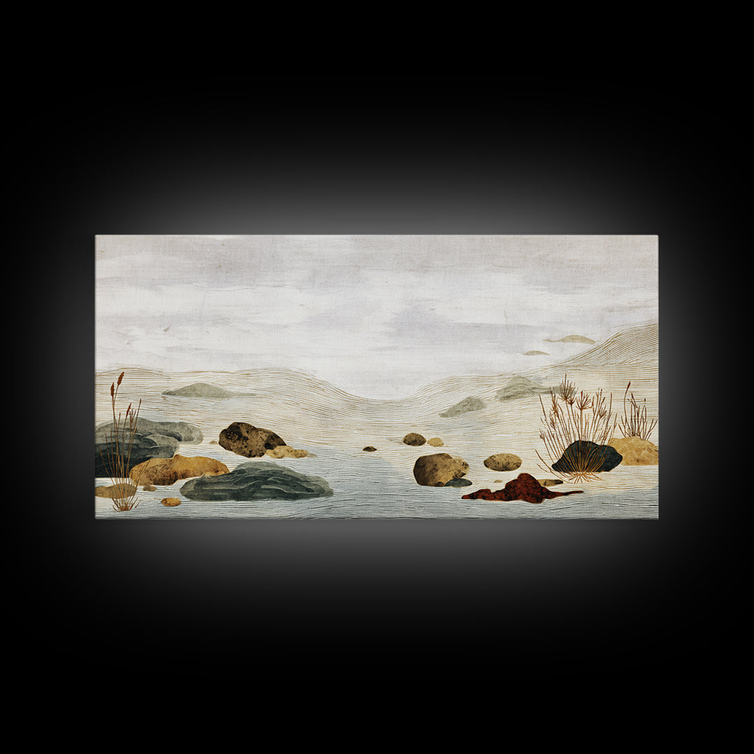 Zen Rock Garden Abstraction Framed Canvas Print, Asian Inspired Art, Art Print, Living Room Decor, Watercolor Art, Harmony, ASI-2x1-34