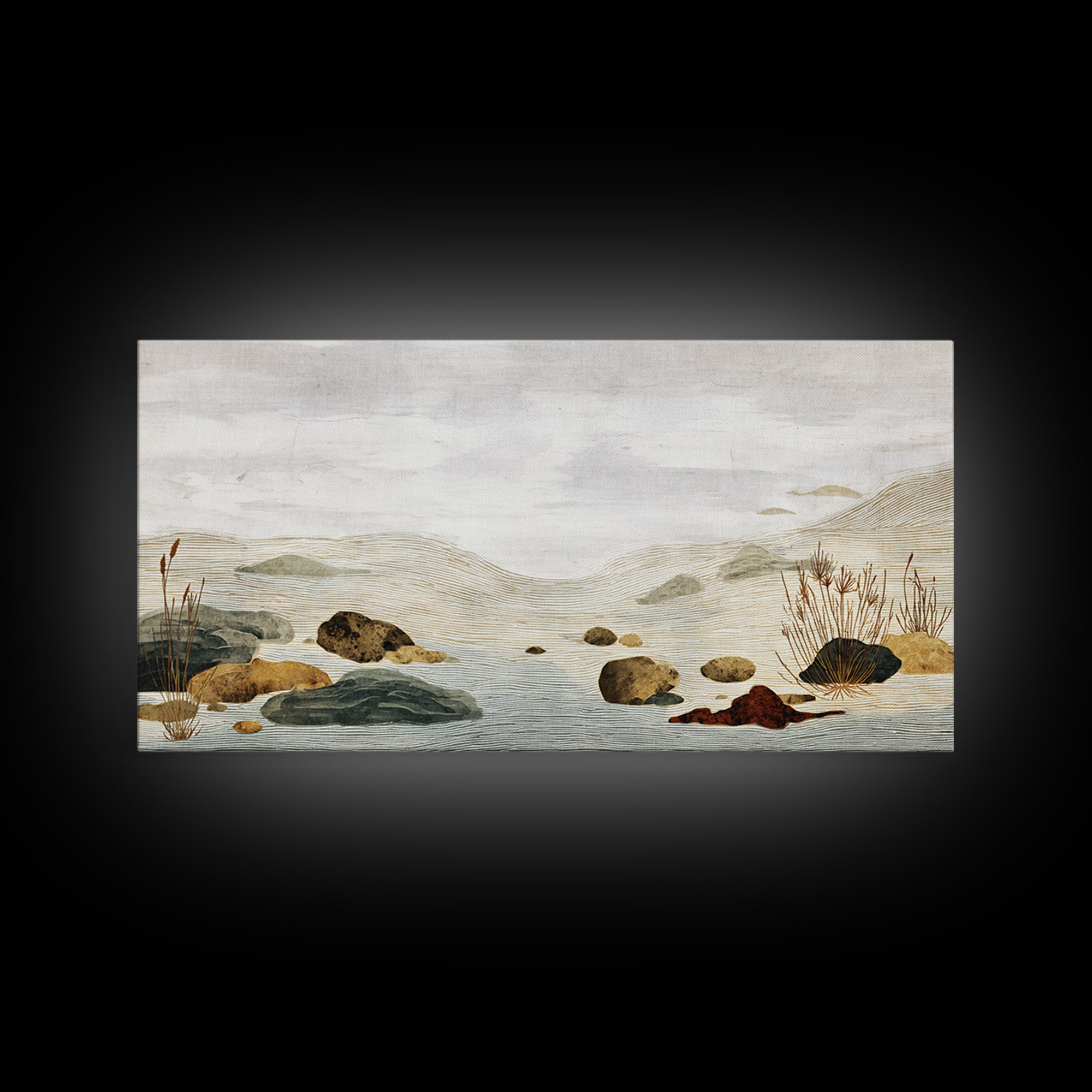 Zen Rock Garden Abstraction Framed Canvas Print, Asian Inspired Art, Art Print, Living Room Decor, Watercolor Art, Harmony, ASI-2x1-34