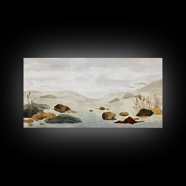 Zen Rock Garden Abstraction Framed Canvas Print, Asian Inspired Art, Art Print, Living Room Decor, Watercolor Art, Harmony, ASI-2x1-34