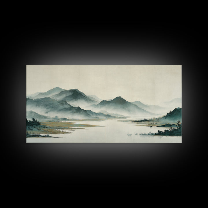 Japanese Ink Landscape Canvas Print, Asian Inspired Art, Wall Decor, Living Room Decor, Fine Art, Harmony, Farmhouse Wall Art, ASI-2x1-48
