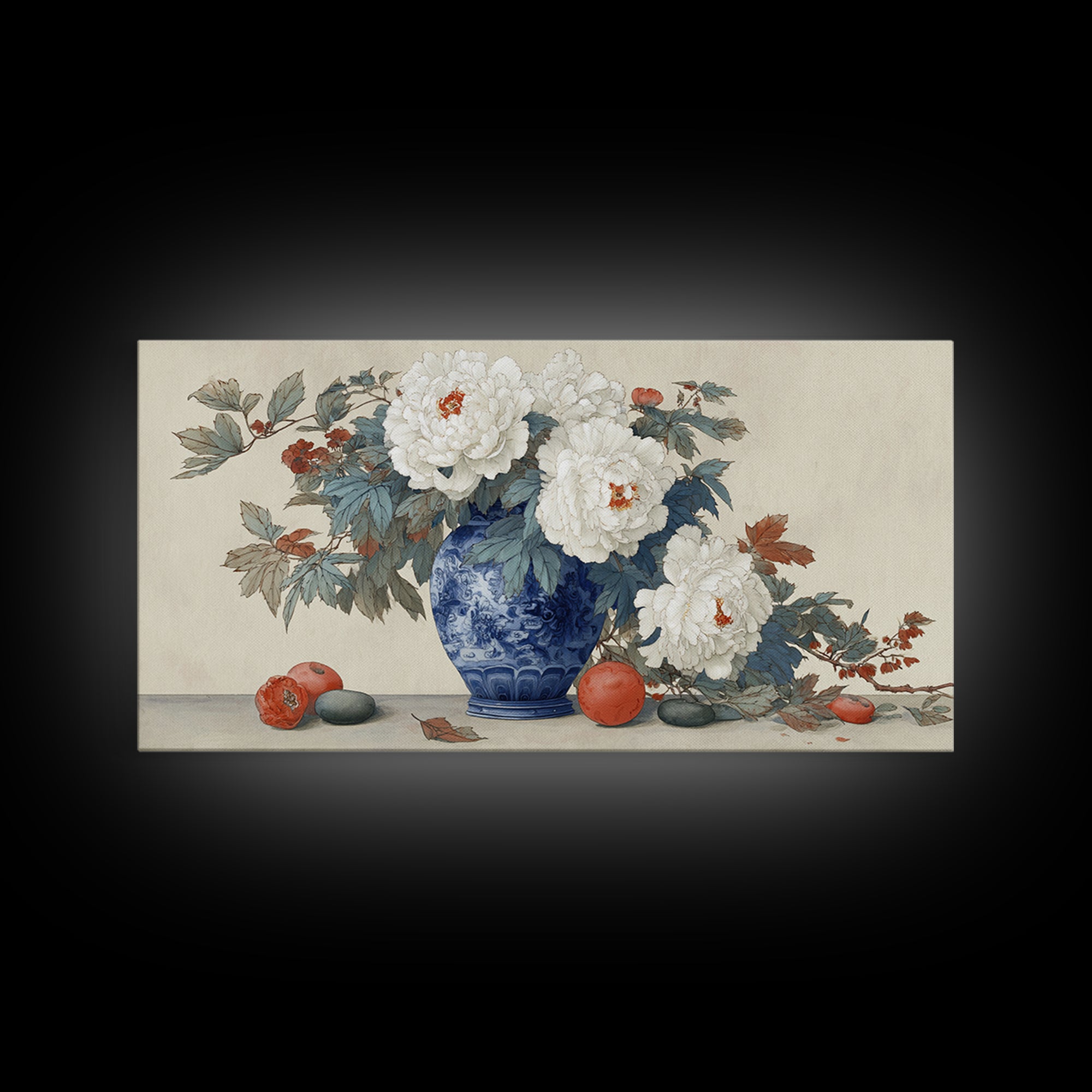 Blue and White Porcelain Vase Framed Canvas Print, Asian Inspired Art, Living Room Decor, Abstract Art, Harmony, ASI-2x1-65