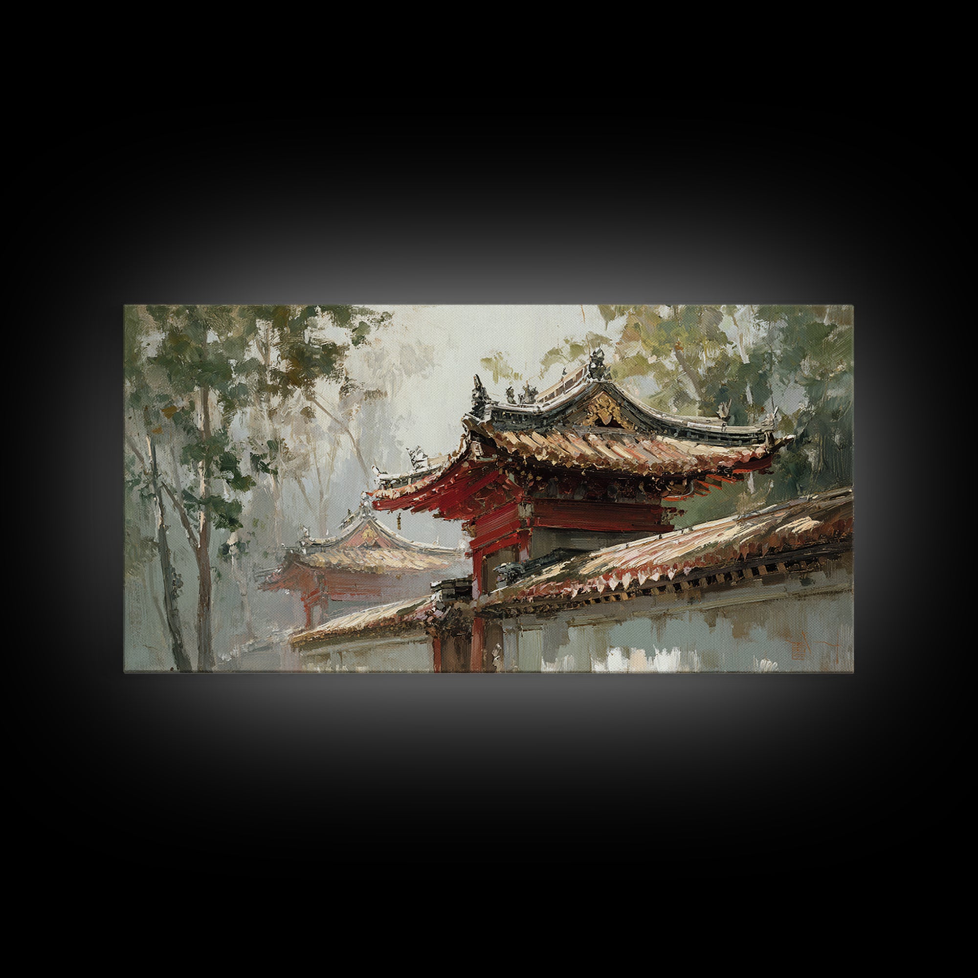 Temple Roof Detail Framed Canvas Print, Asian Inspired Art, Spiritual Wall Art, Living Room Decor, Fine Art, Harmony, ASI-2x1-67
