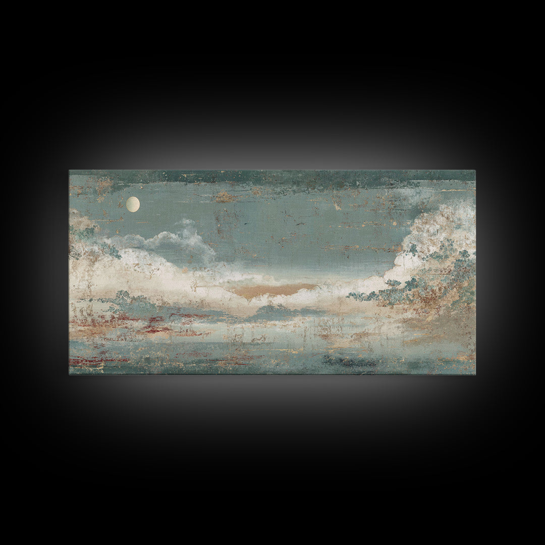 Crane and Moon Composition Framed Canvas Print, Asian Inspired Art, Bedroom Wall Decor, Living Room Decor, Oil Painting, ASI-2x1-92
