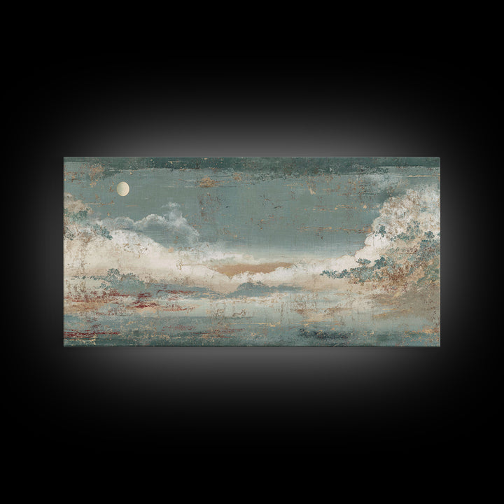 Crane and Moon Composition Framed Canvas Print, Asian Inspired Art, Bedroom Wall Decor, Living Room Decor, Oil Painting, ASI-2x1-92