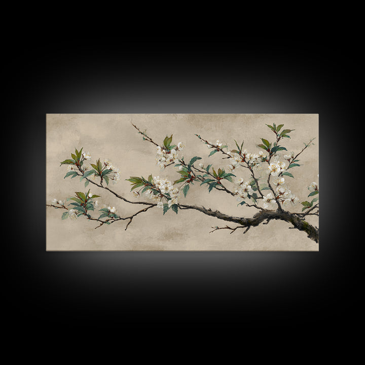 Cherry Blossom Branch Framed Canvas Print, Asian Inspired Art, Asian Art, Living Room Decor, Oil Painting, Harmony, ASI-2x1-95