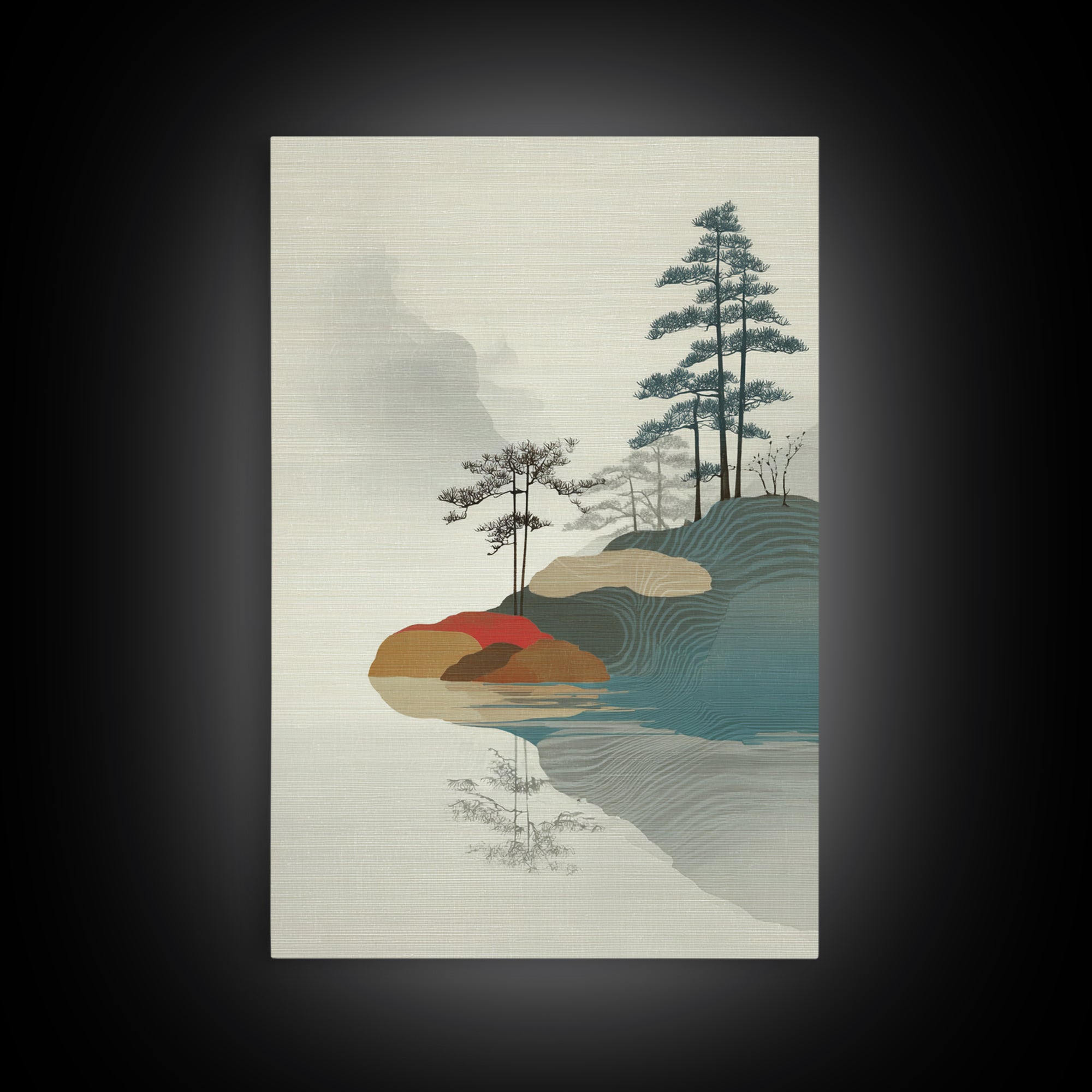 Zen Rock Garden Abstraction Framed Canvas Print, Asian Inspired Art, Textured Painting, Living Room Decor, Fine Art, Harmony, ASI-2x3-22