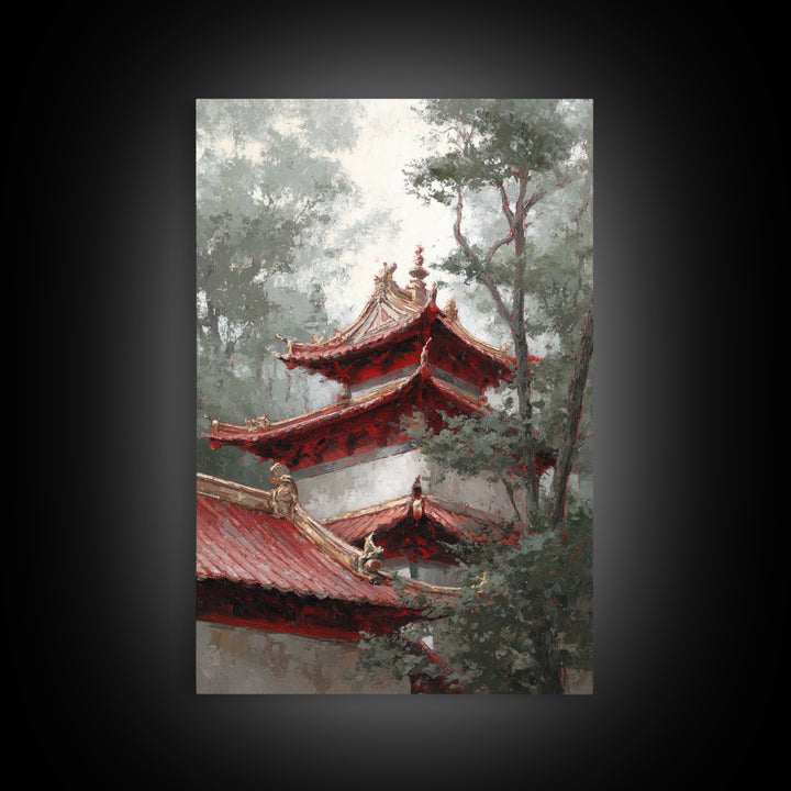 Temple Roof Detail Framed Canvas Print, Asian Inspired Art, Textured Painting, Living Room Decor, Harmony, Unique Wall Art, ASI-2x3-55