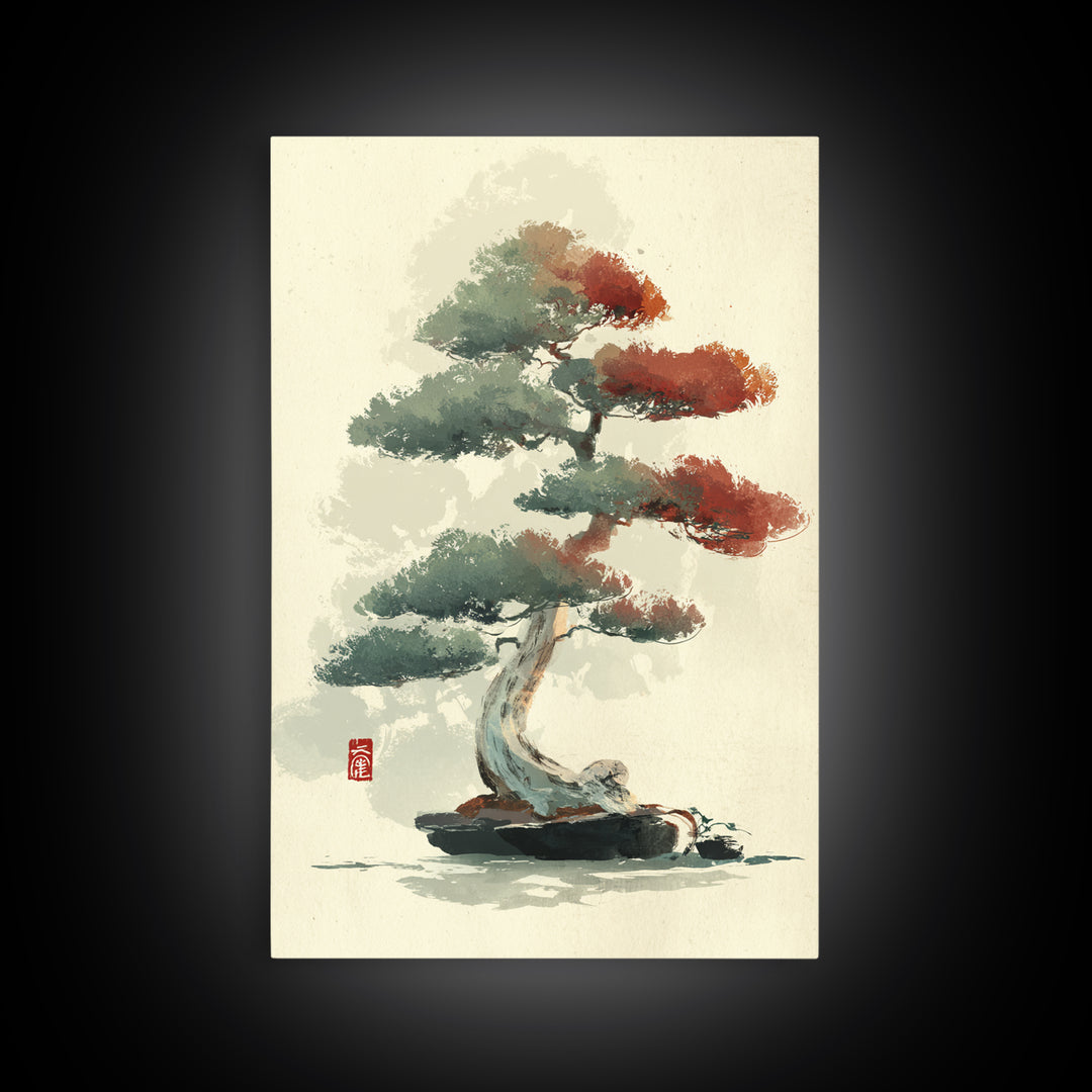Bonsai Tree Study Framed Canvas Print, Asian Inspired Art, Art Nouveau, Living Room Decor, Fine Art, Harmony, Indian Art, ASI-2x3-90