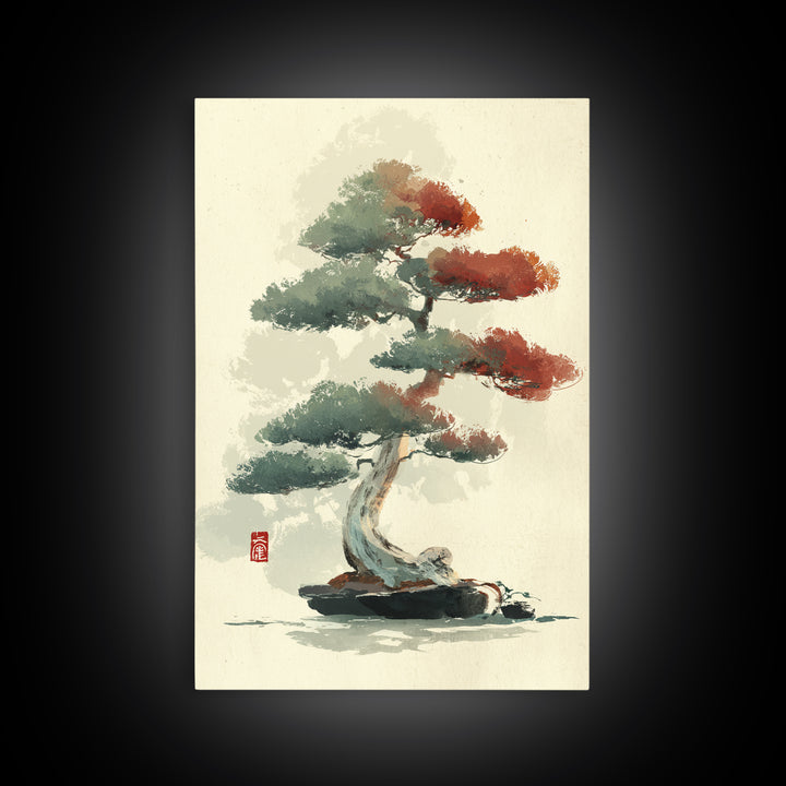 Bonsai Tree Study Framed Canvas Print, Asian Inspired Art, Art Nouveau, Living Room Decor, Fine Art, Harmony, Indian Art, ASI-2x3-90