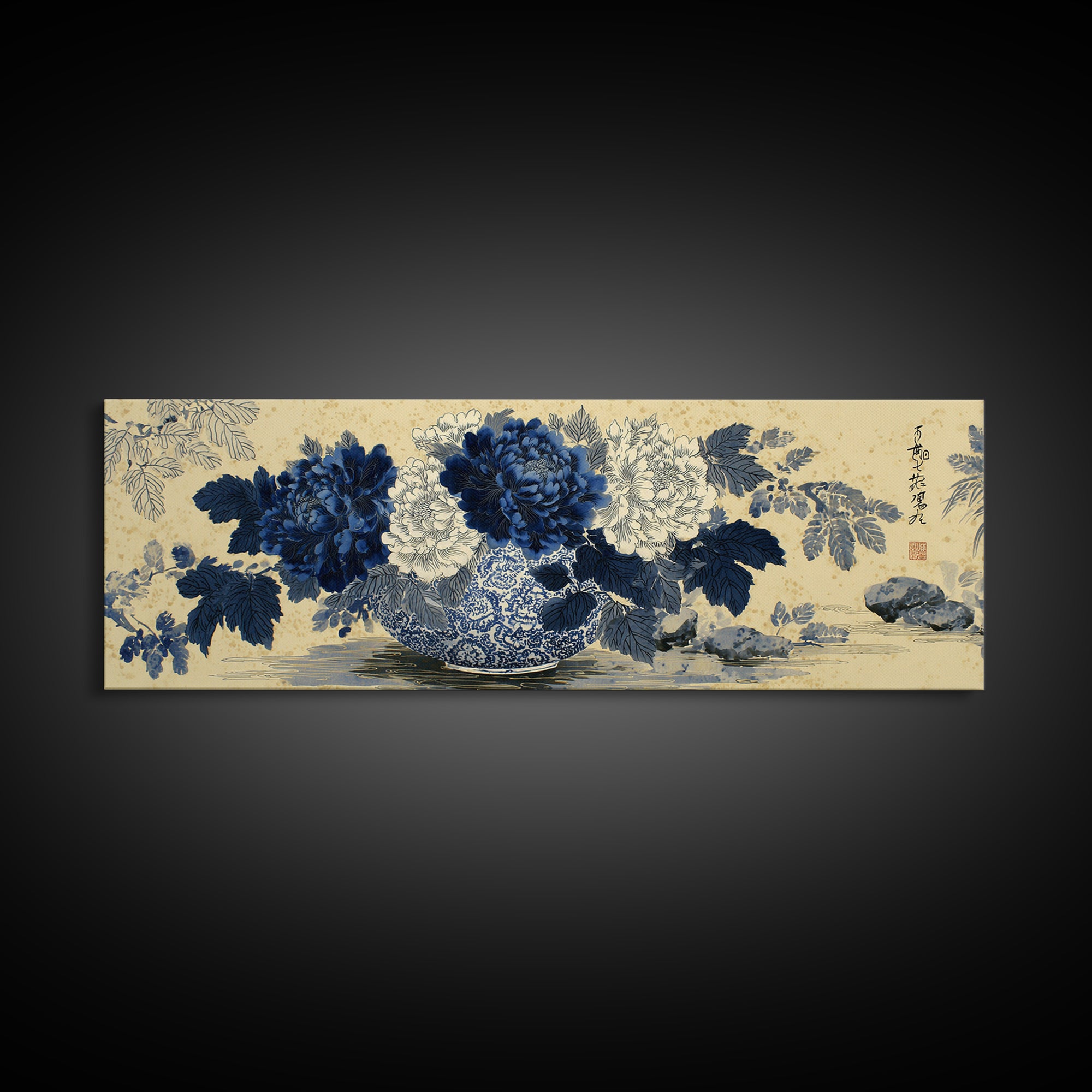 Blue and White Porcelain Vase Canvas Print, Asian Inspired Art, Japanese Wall Art, Living Room Decor, Fine Art, Harmony, ASI-3x1-13
