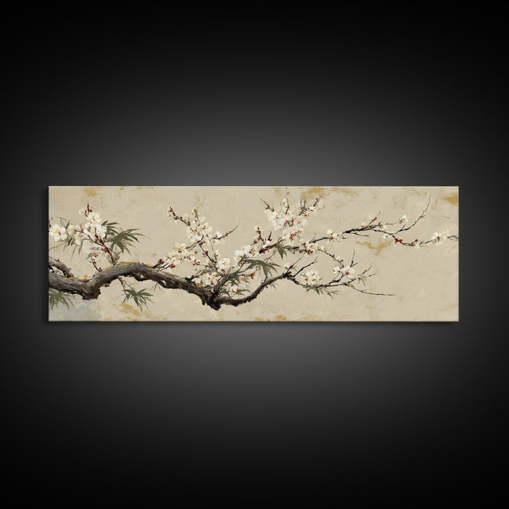 Cherry Blossom Branch Framed Canvas Print, Asian Inspired Art, Printable Art, Living Room Decor, Harmony, Neutral Wall Art, ASI-3x1-67