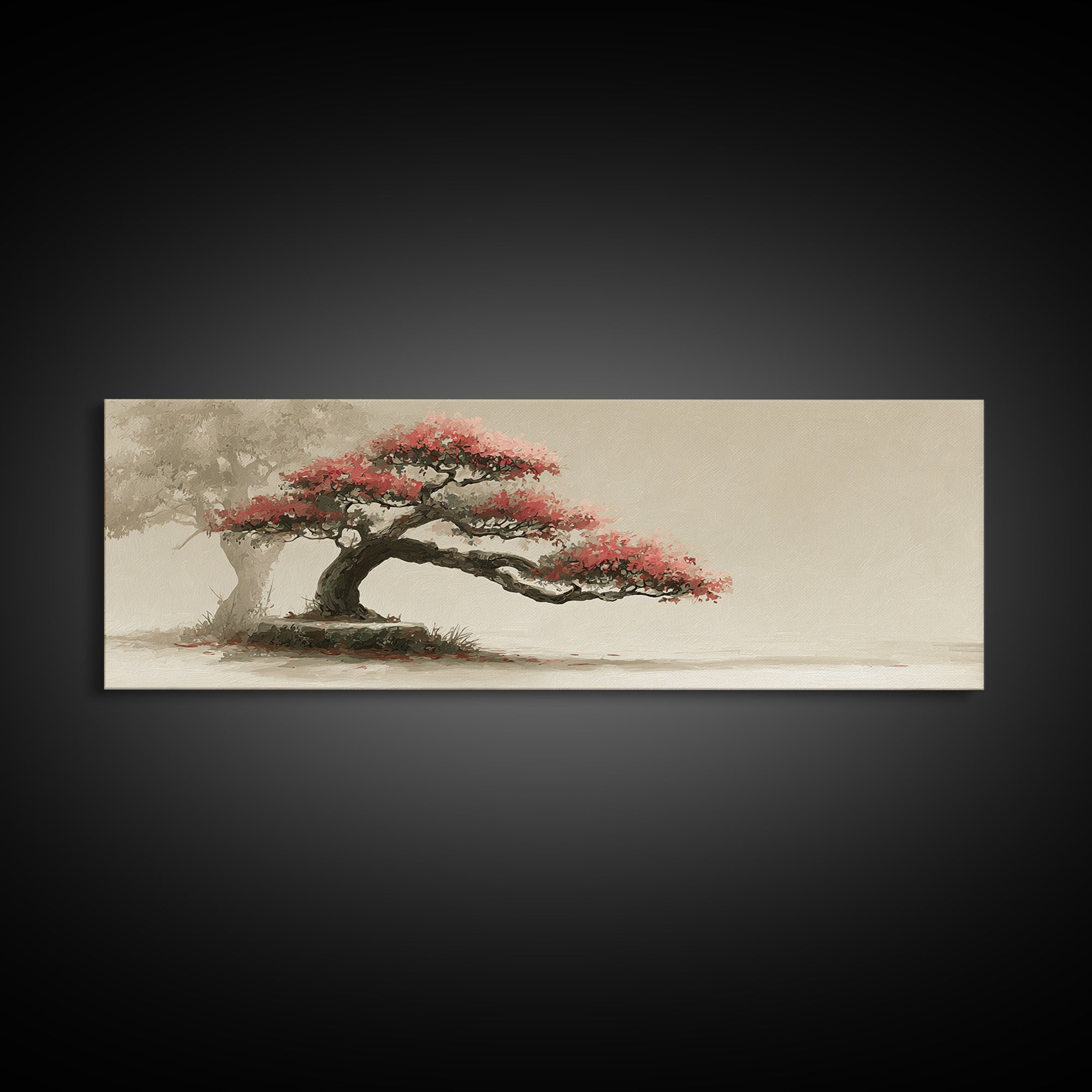 Bonsai Tree Study Framed Canvas Print, Asian Inspired Art, Digital Download Art, Living Room Decor, Oil Painting, Harmony, ASI-3x1-74