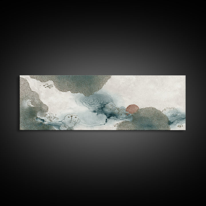 Zen Rock Garden Abstraction Canvas Print, Asian Inspired Art, Living Room Decor, Oil Painting, Harmony, Japandi Wall Art, ASI-3x1-78