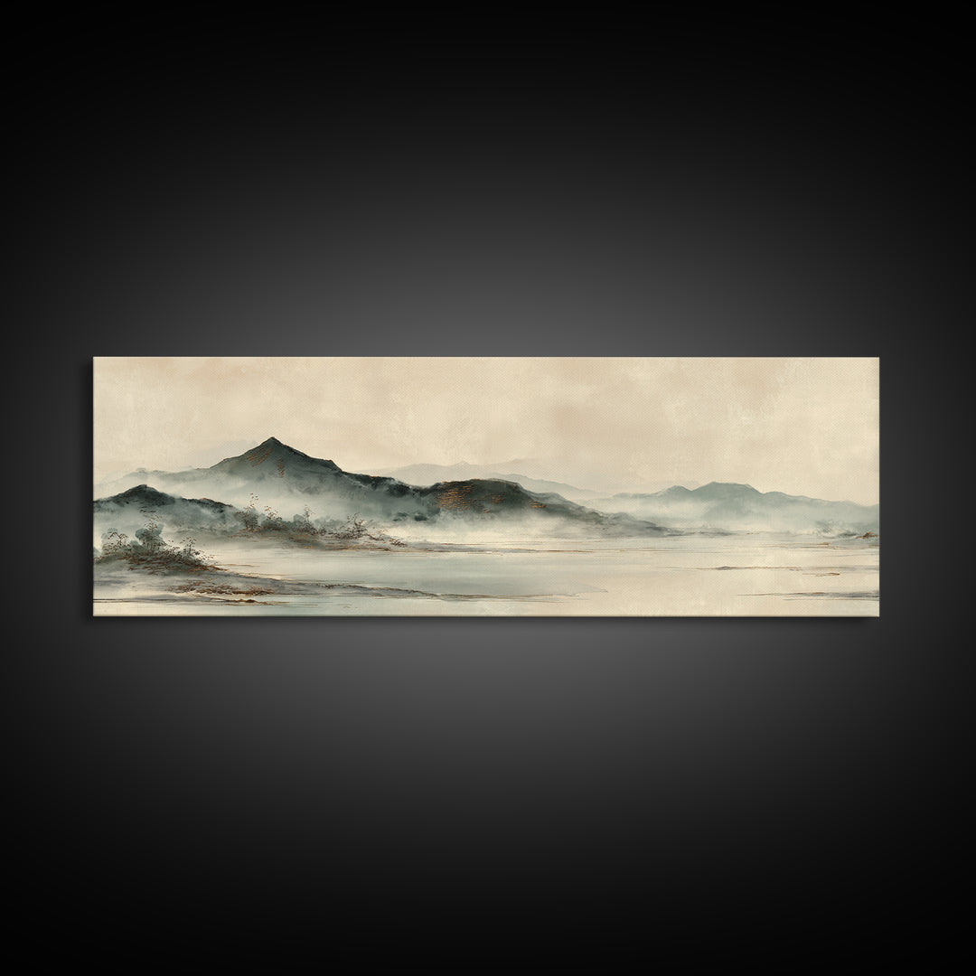 Japanese Ink Landscape Canvas Print, Asian Inspired Art, Printable Wall Art, Living Room Decor, Harmony, Dark Academia Art, ASI-3x1-92