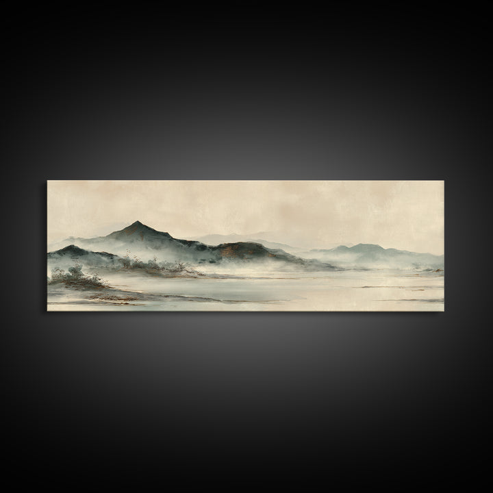Japanese Ink Landscape Canvas Print, Asian Inspired Art, Printable Wall Art, Living Room Decor, Harmony, Dark Academia Art, ASI-3x1-92