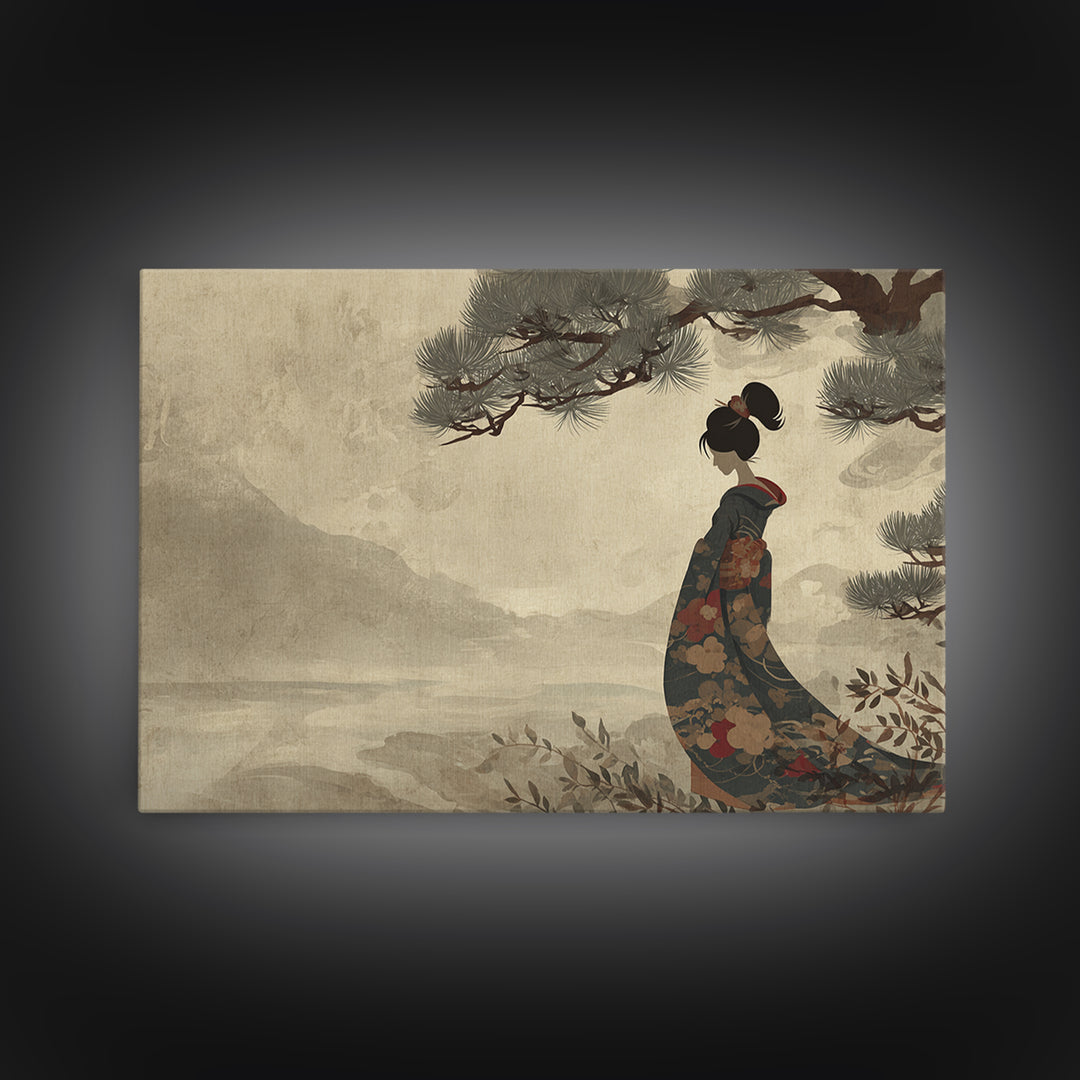 Elegant Geisha Portrait Framed Canvas Print, Asian Inspired Art, Japanese Art, Living Room Decor, Oil Painting, Harmony, ASI-3x2-10