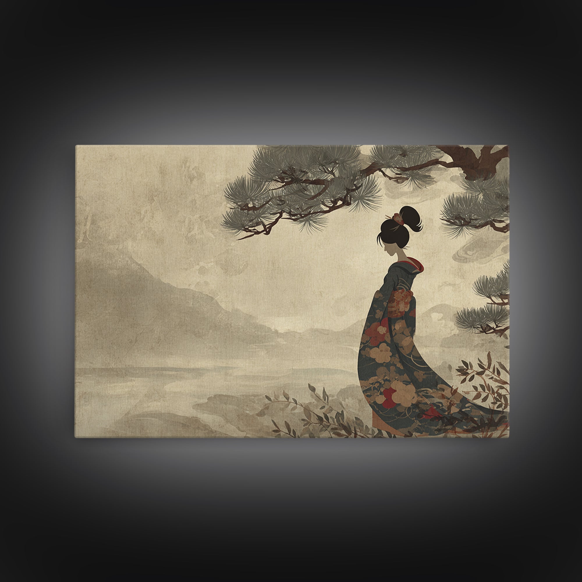 Elegant Geisha Portrait Framed Canvas Print, Asian Inspired Art, Japanese Art, Living Room Decor, Oil Painting, Harmony, ASI-3x2-10
