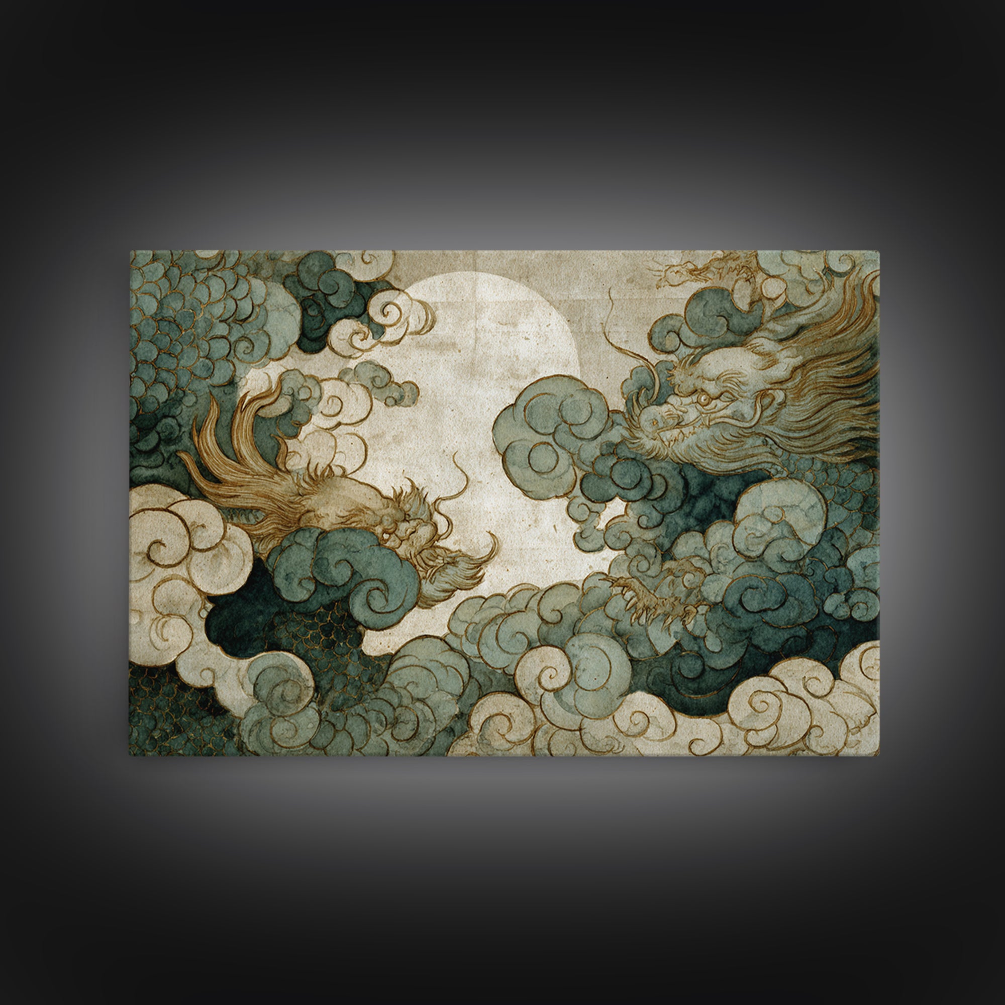 Dragon Curling Through Clouds Canvas Print, Asian Inspired Art, Digital Download Art, Living Room Decor, Fine Art, Harmony, ASI-3x2-17