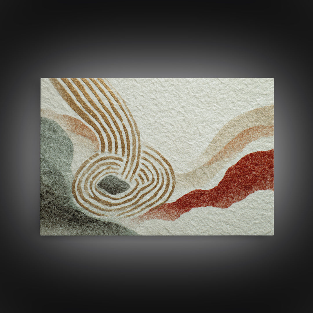 Zen Rock Garden Abstraction Framed Canvas Print, Asian Inspired Art, Printable Art, Living Room Decor, Watercolor Art, Harmony, ASI-3x2-18