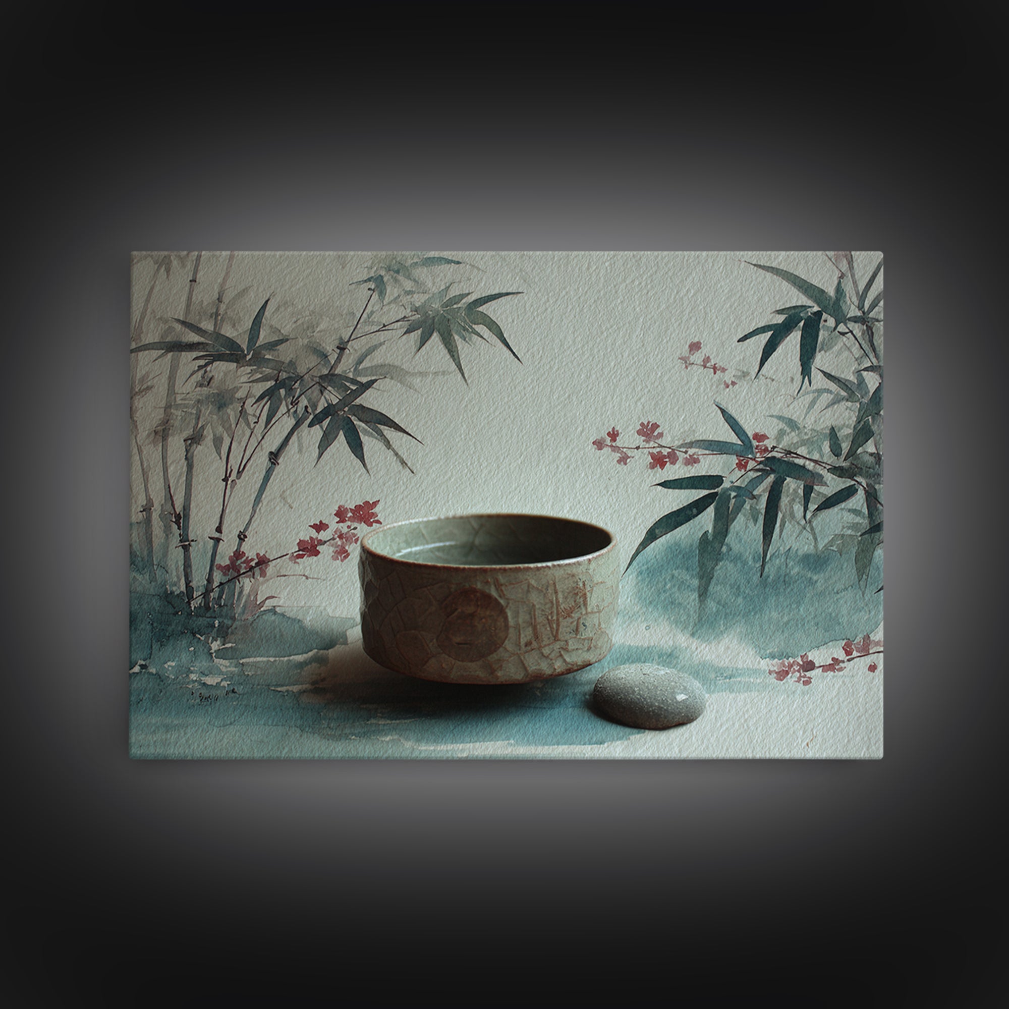 Tea Bowl and Steam Still Life on Framed Canvas Print, Asian Inspired Art, Aesthetic Wall Art, Living Room Decor, Harmony, ASI-3x2-19
