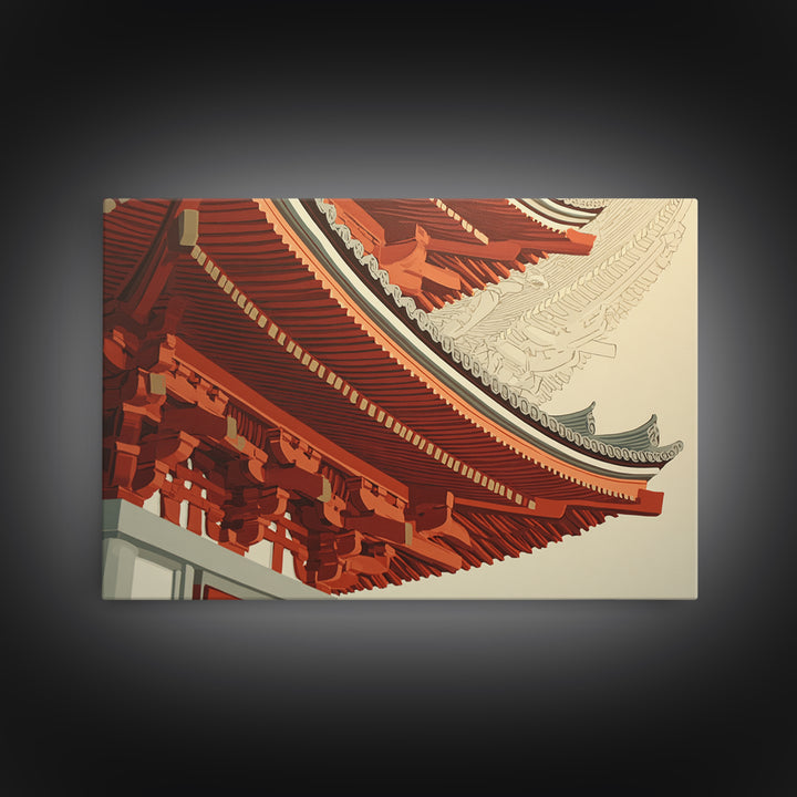 Temple Roof Detail Framed Canvas Print, Asian Inspired Art, Indian Art, Living Room Decor, Fine Art, Harmony, Neutral Decor, ASI-3x2-27