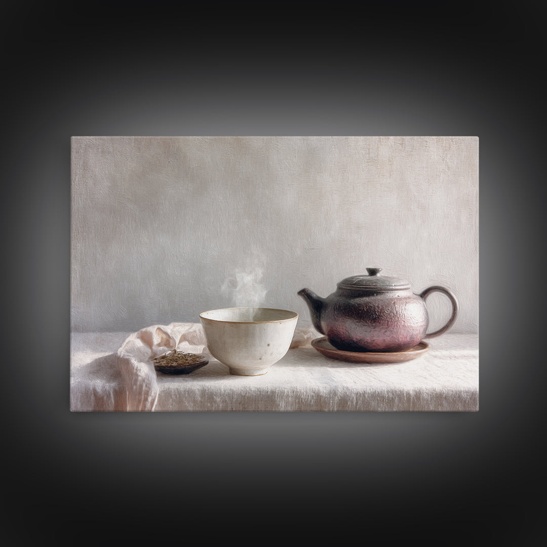Tea Bowl and Steam Still Life on Canvas Print, Asian Inspired Art, Asian Art, Living Room Decor, Fine Art, Harmony, ASI-3x2-43