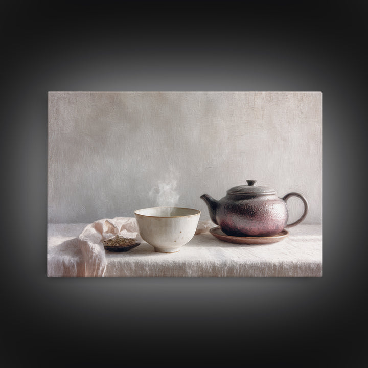Tea Bowl and Steam Still Life on Canvas Print, Asian Inspired Art, Asian Art, Living Room Decor, Fine Art, Harmony, ASI-3x2-43