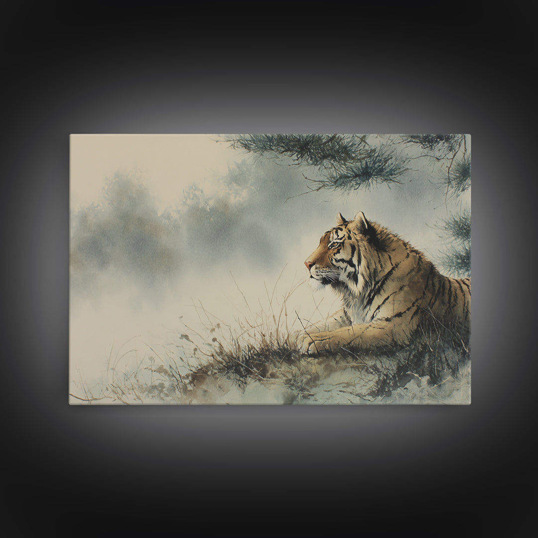 Tiger Portrait with Expressive Brush Ink Energy Canvas Print, Asian Inspired Art, Neutral Wall Art, Living Room Decor, Harmony, ASI-3x2-44