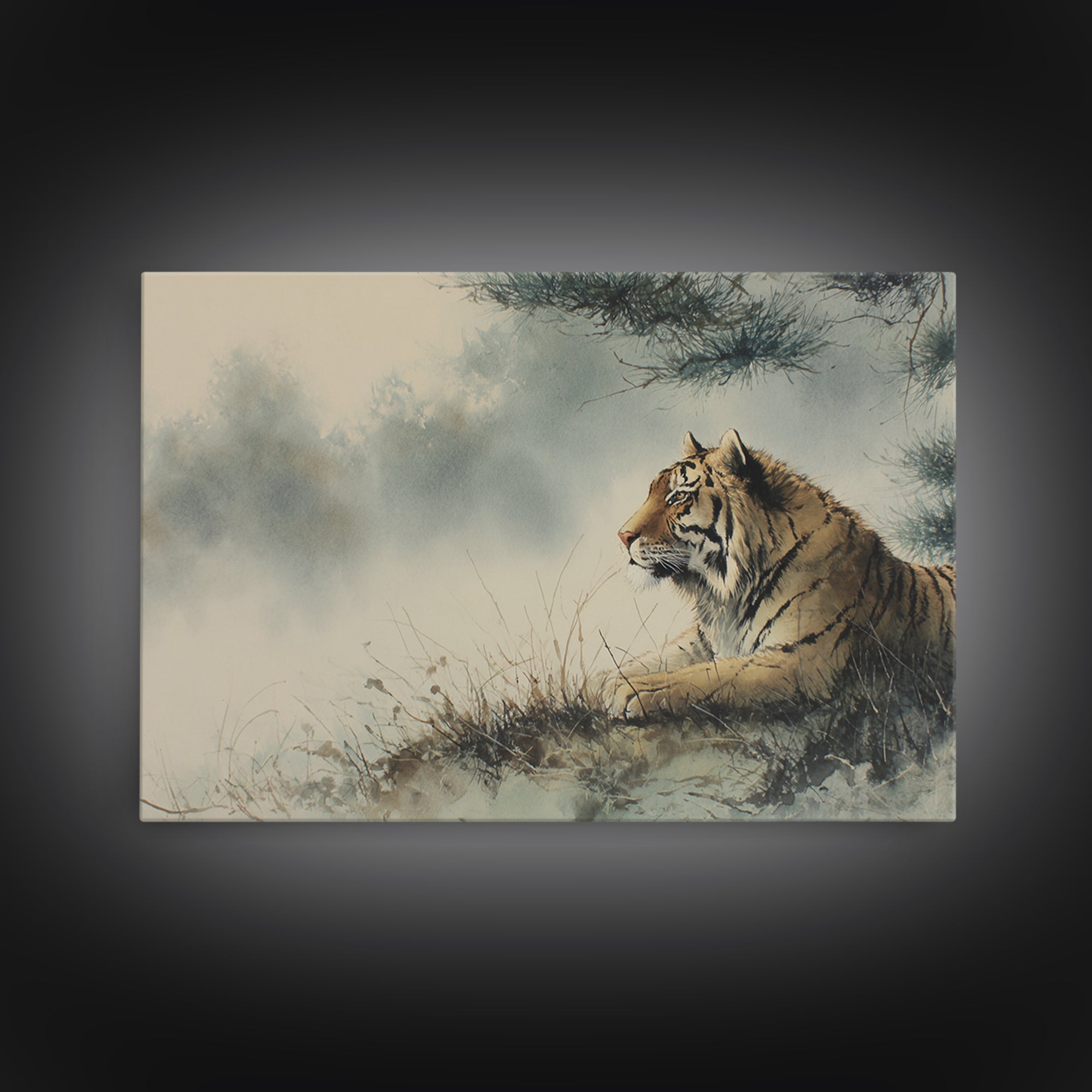 Tiger Portrait with Expressive Brush Ink Energy Canvas Print, Asian Inspired Art, Neutral Wall Art, Living Room Decor, Harmony, ASI-3x2-44