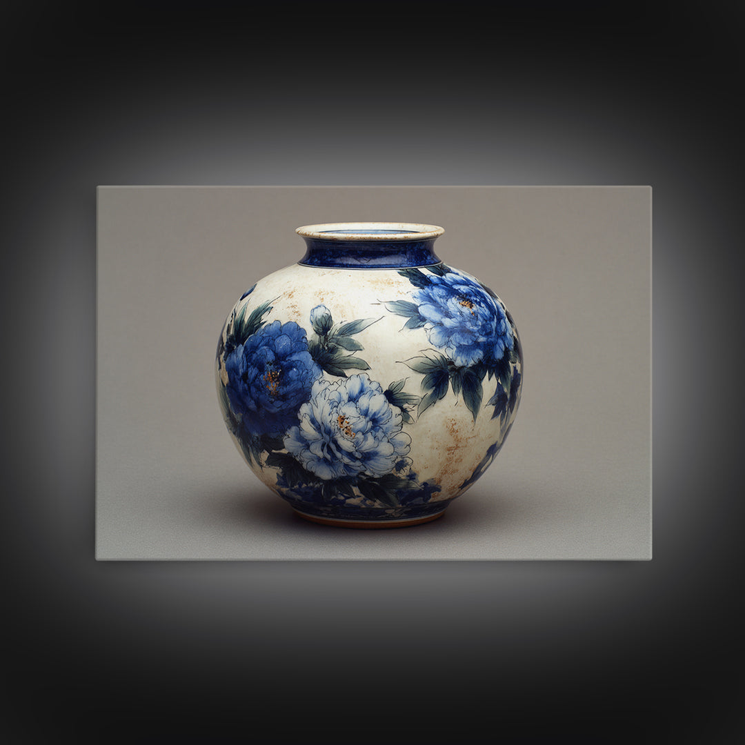 Blue and White Porcelain Vase Canvas Print, Asian Inspired Art, Digital Art Print, Living Room Decor, Fine Art, Harmony, ASI-3x2-73