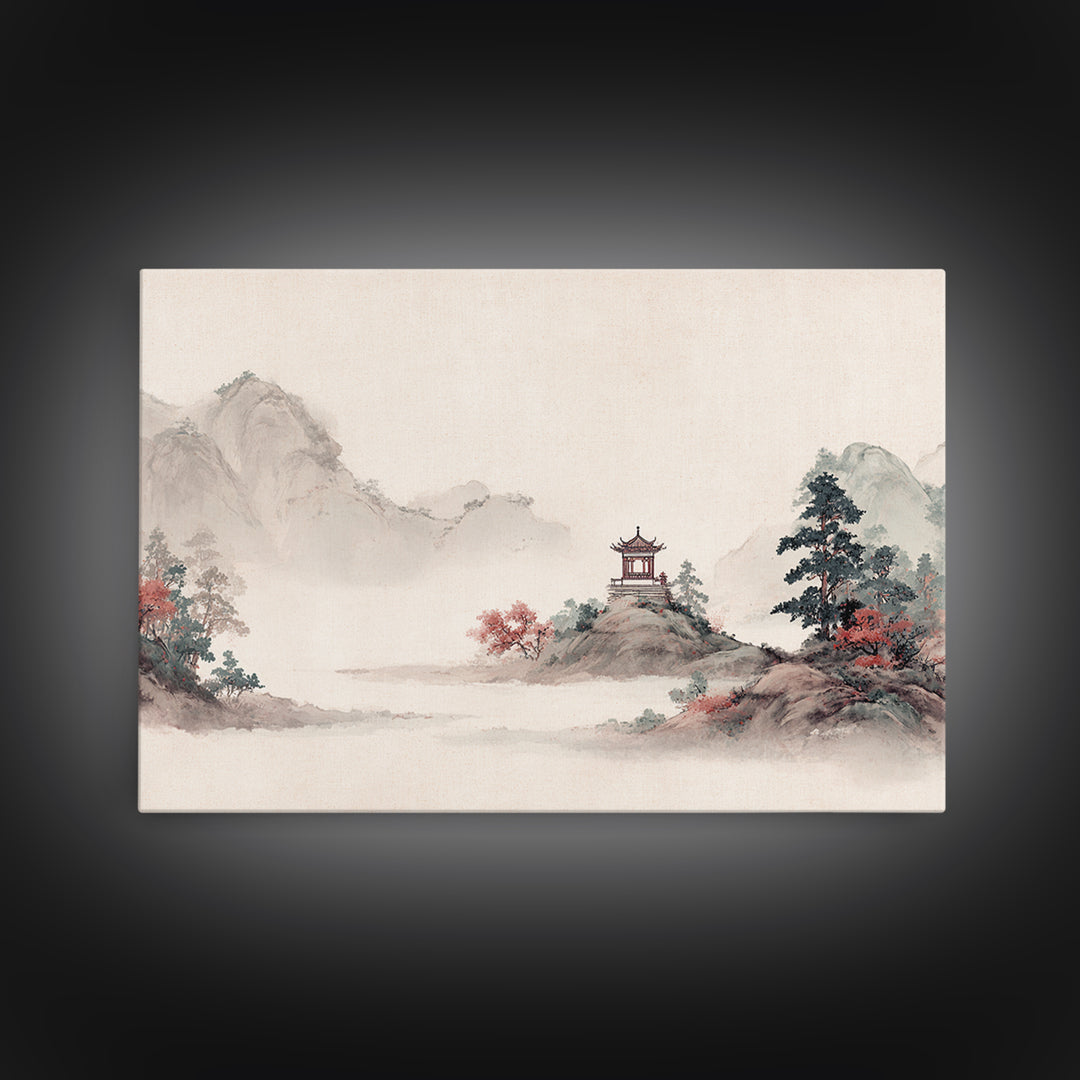 Chinese Mountain Scroll Landscape Canvas Print, Asian Inspired Art, Boho Decor, Living Room Decor, Fine Art, Harmony, ASI-3x2-84