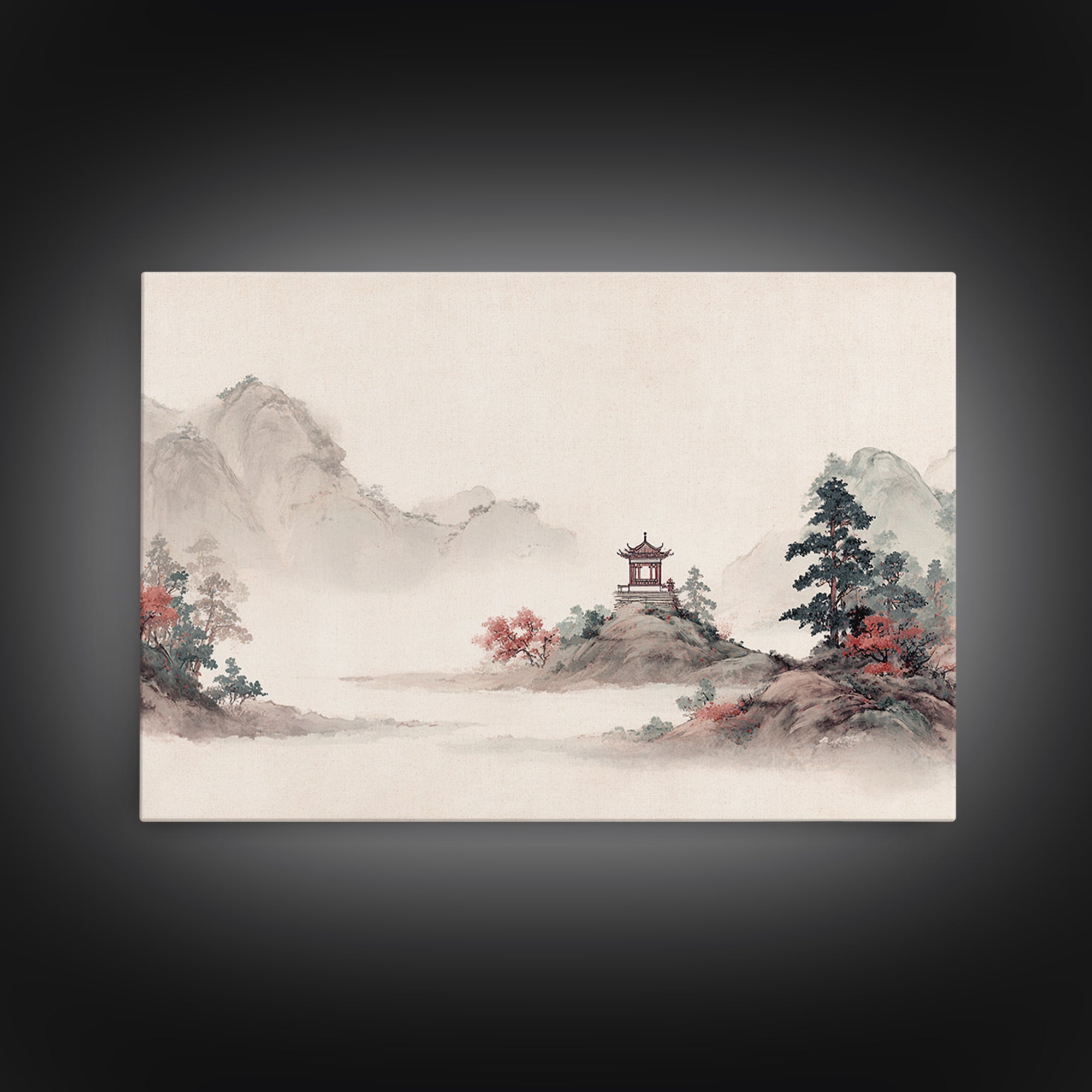 Chinese Mountain Scroll Landscape Canvas Print, Asian Inspired Art, Boho Decor, Living Room Decor, Fine Art, Harmony, ASI-3x2-84
