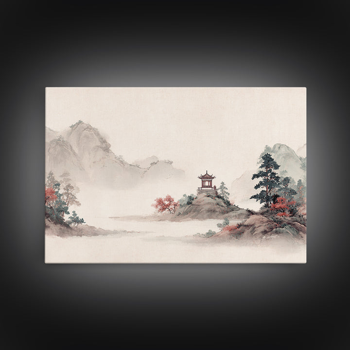 Chinese Mountain Scroll Landscape Canvas Print, Asian Inspired Art, Boho Decor, Living Room Decor, Fine Art, Harmony, ASI-3x2-84