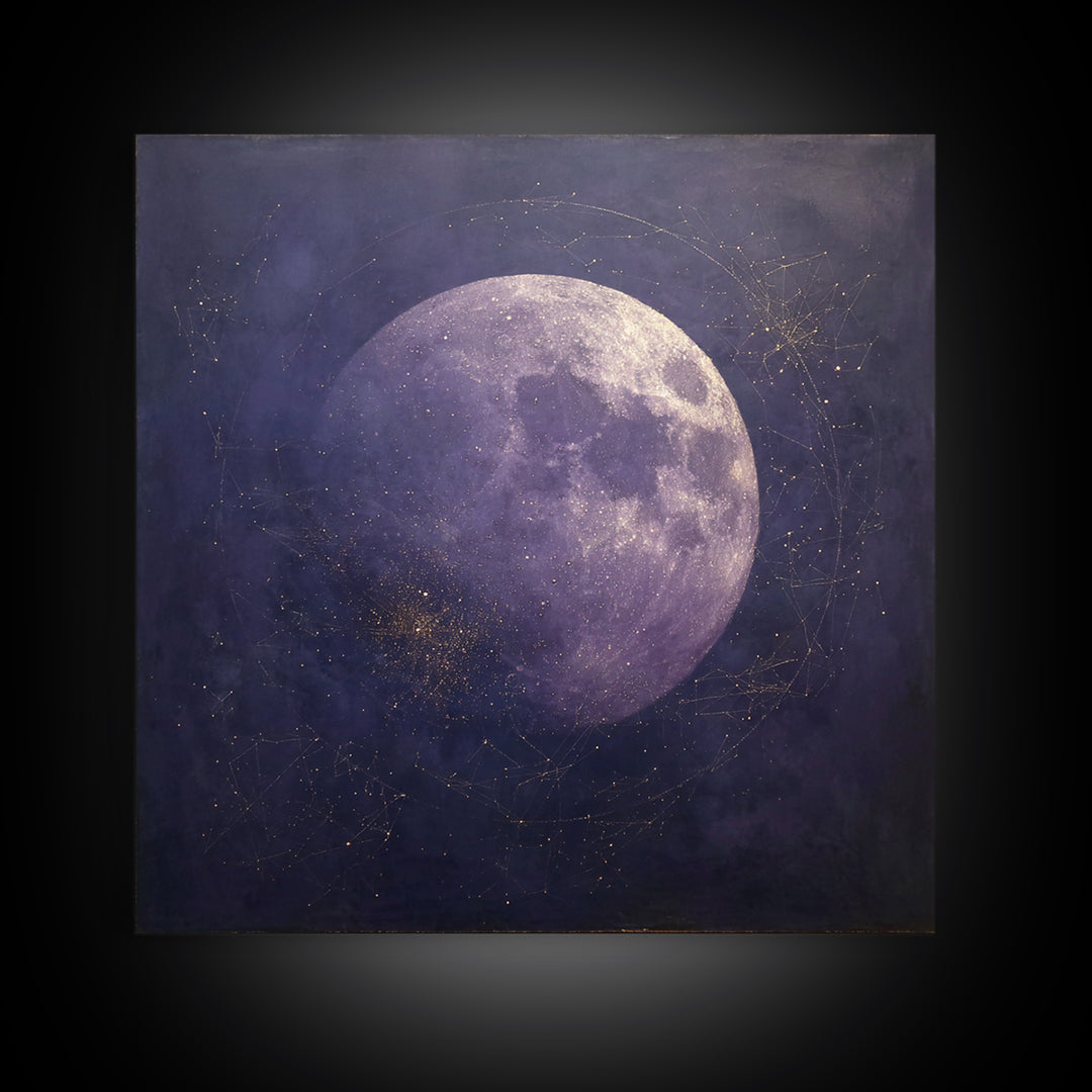 Lunar Phase Composition Canvas Print, Astrology Art, Astrology Wall Art, Living Room Decor, Watercolor Art, Zodiac, AST-1x1-13