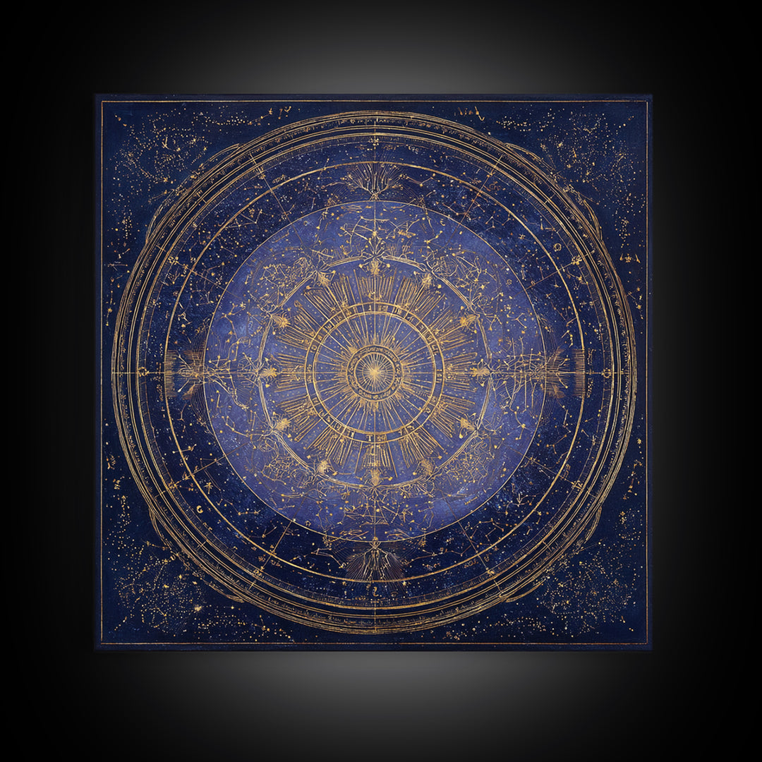 Retro Horoscope Chart Framed Canvas Print, Astrology Art, Wall Decor, Living Room Decor, Fine Art, Zodiac, Home Decor, AST-1x1-21