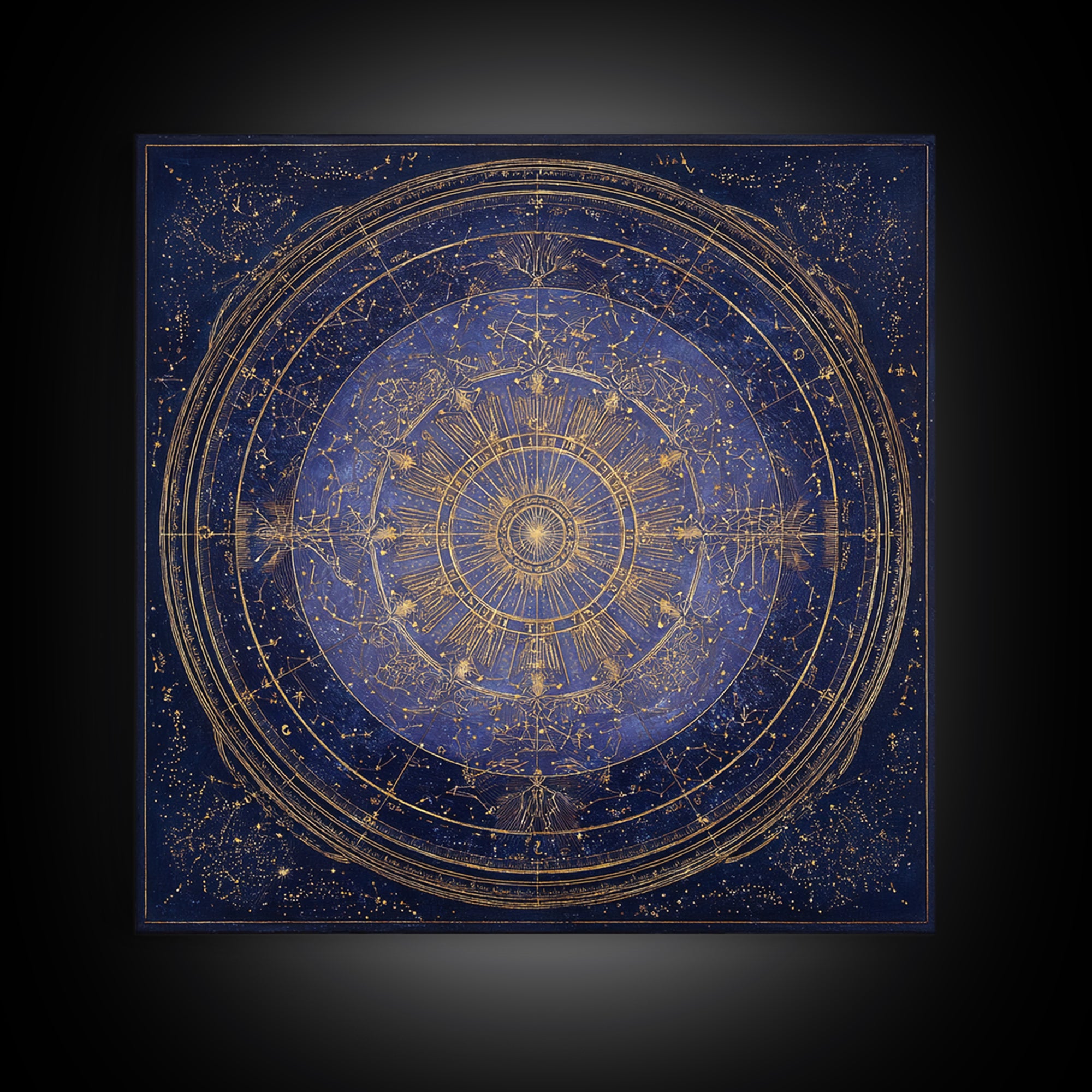 Retro Horoscope Chart Framed Canvas Print, Astrology Art, Wall Decor, Living Room Decor, Fine Art, Zodiac, Home Decor, AST-1x1-21