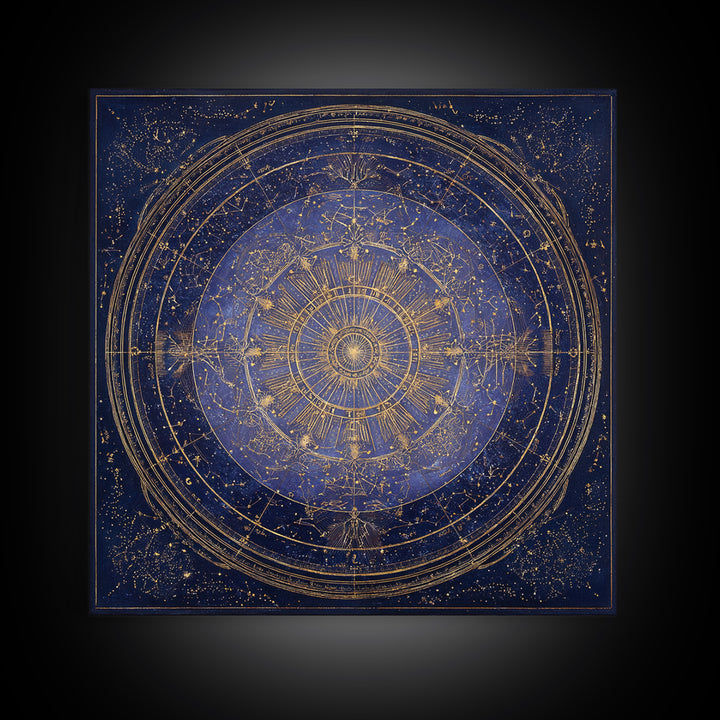 Retro Horoscope Chart Framed Canvas Print, Astrology Art, Wall Decor, Living Room Decor, Fine Art, Zodiac, Home Decor, AST-1x1-21