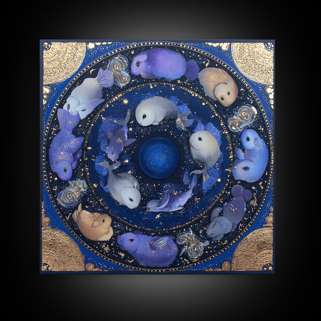 Twelve Zodiac Animals Arranged Framed Canvas Print, Astrology Art, Digital Wall Art, Living Room Decor, Oil Painting, Zodiac, AST-1x1-28