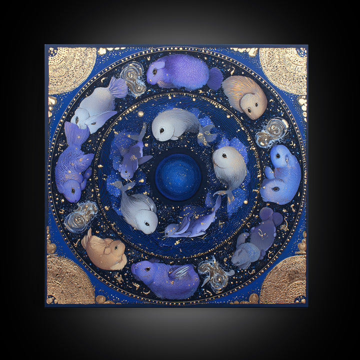 Twelve Zodiac Animals Arranged Framed Canvas Print, Astrology Art, Digital Wall Art, Living Room Decor, Oil Painting, Zodiac, AST-1x1-28