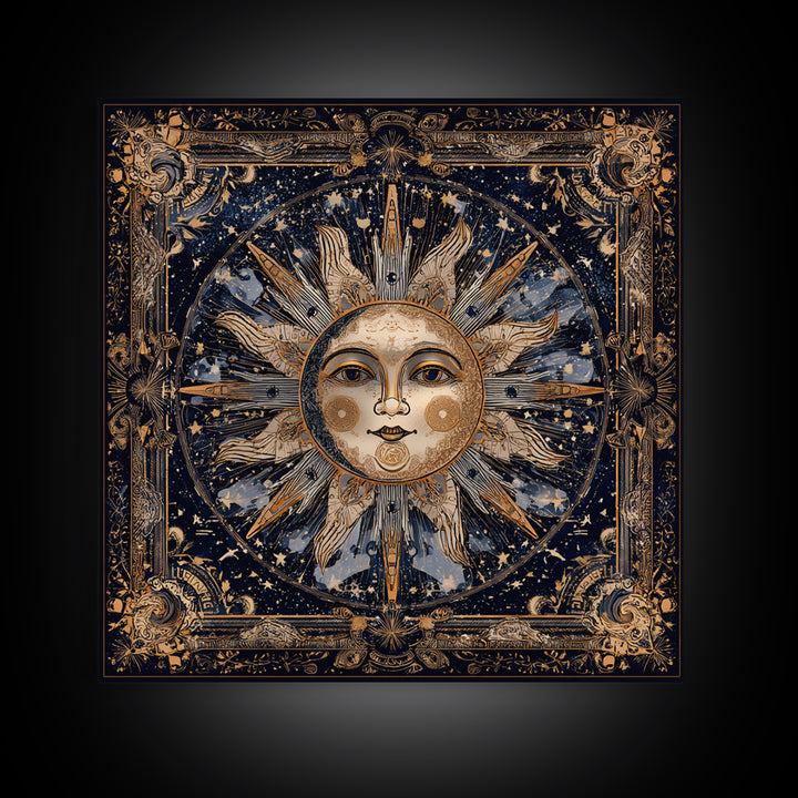 Sun and Moon Faces Canvas Print, Astrology Art, Modern Decor, Living Room Decor, Oil Painting, Zodiac, Art Print, Digital Art, AST-1x1-5